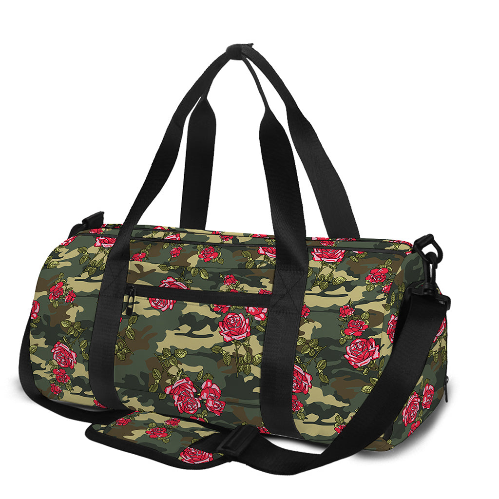 Red Rose Flower Camouflage Print Gym Bag