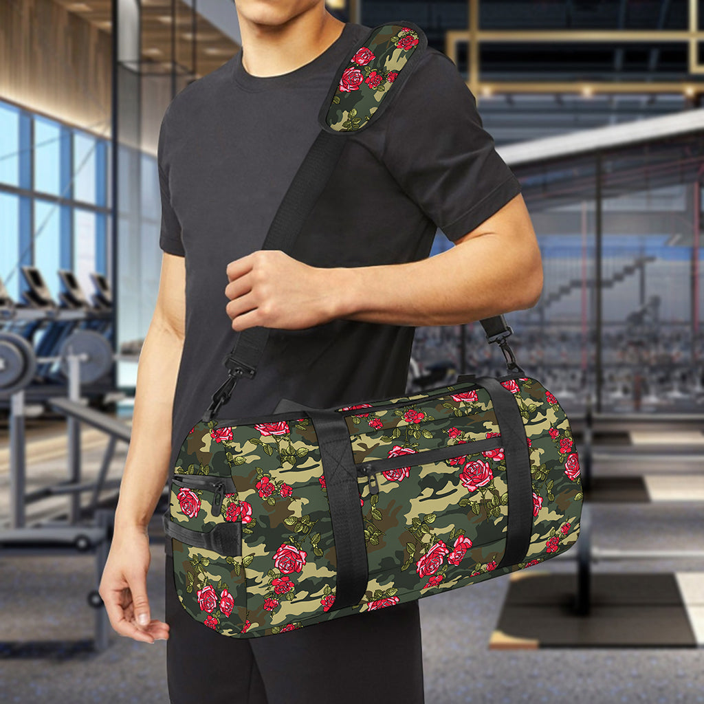 Red Rose Flower Camouflage Print Gym Bag