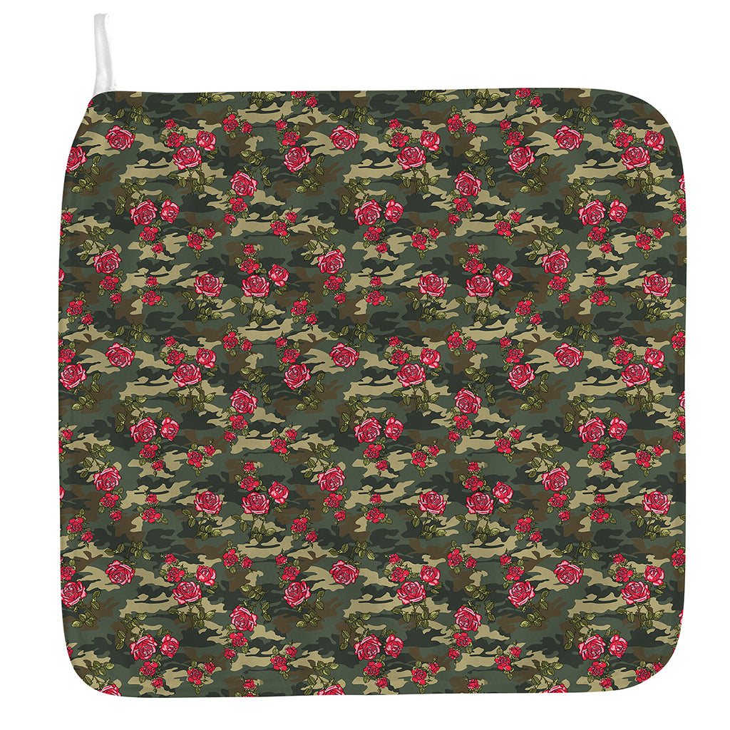 Red Rose Flower Camouflage Print Hand Towel