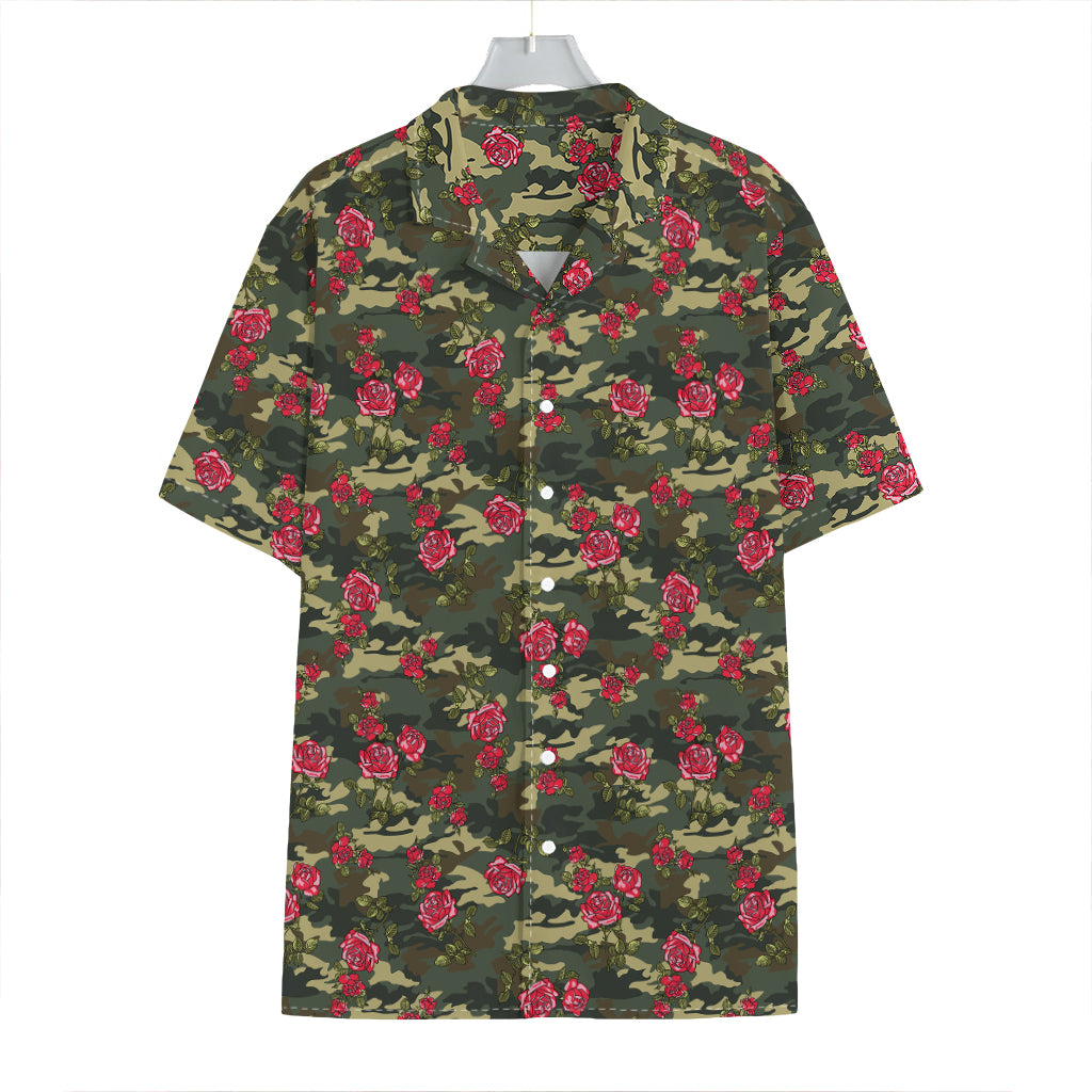 Red Rose Flower Camouflage Print Hawaiian Shirt
