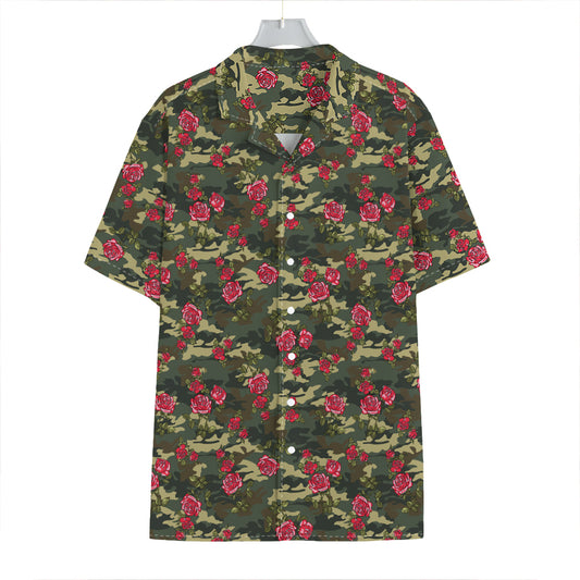 Red Rose Flower Camouflage Print Hawaiian Shirt