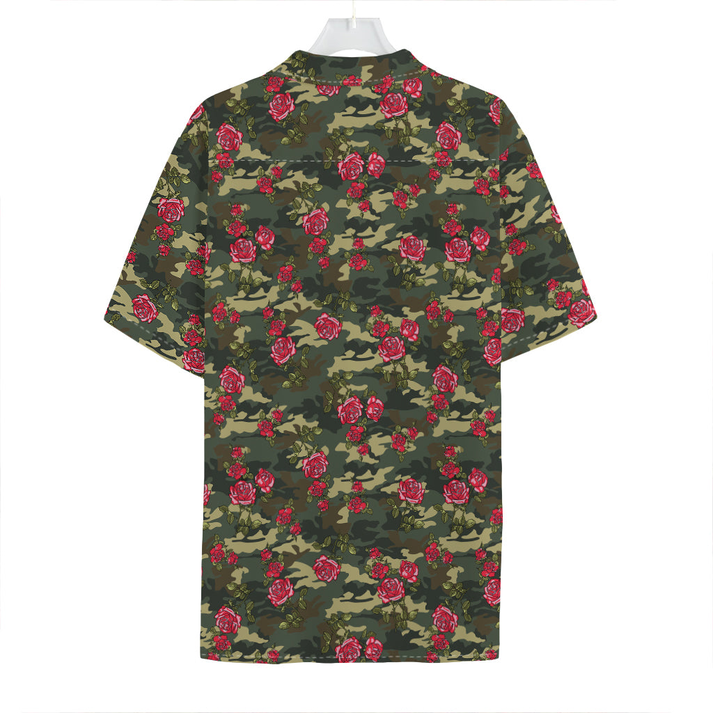 Red Rose Flower Camouflage Print Hawaiian Shirt