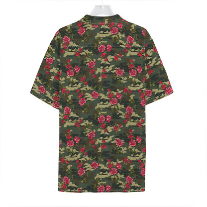 Red Rose Flower Camouflage Print Hawaiian Shirt