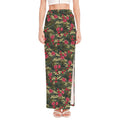 Red Rose Flower Camouflage Print High Slit Maxi Skirt