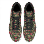 Red Rose Flower Camouflage Print High Top Leather Sneakers