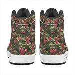 Red Rose Flower Camouflage Print High Top Leather Sneakers