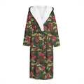 Red Rose Flower Camouflage Print Hooded Bathrobe