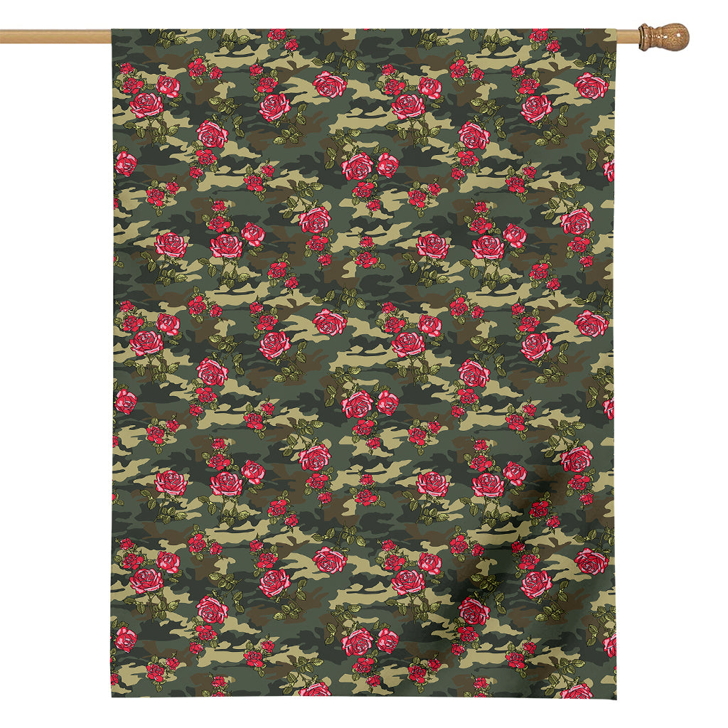 Red Rose Flower Camouflage Print House Flag