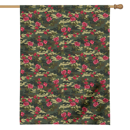 Red Rose Flower Camouflage Print House Flag