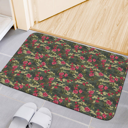 Red Rose Flower Camouflage Print Indoor Door Mat