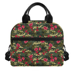 Red Rose Flower Camouflage Print Insulated Lunch Bag