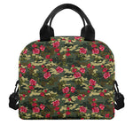 Red Rose Flower Camouflage Print Insulated Lunch Bag