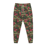 Red Rose Flower Camouflage Print Jogger Pants