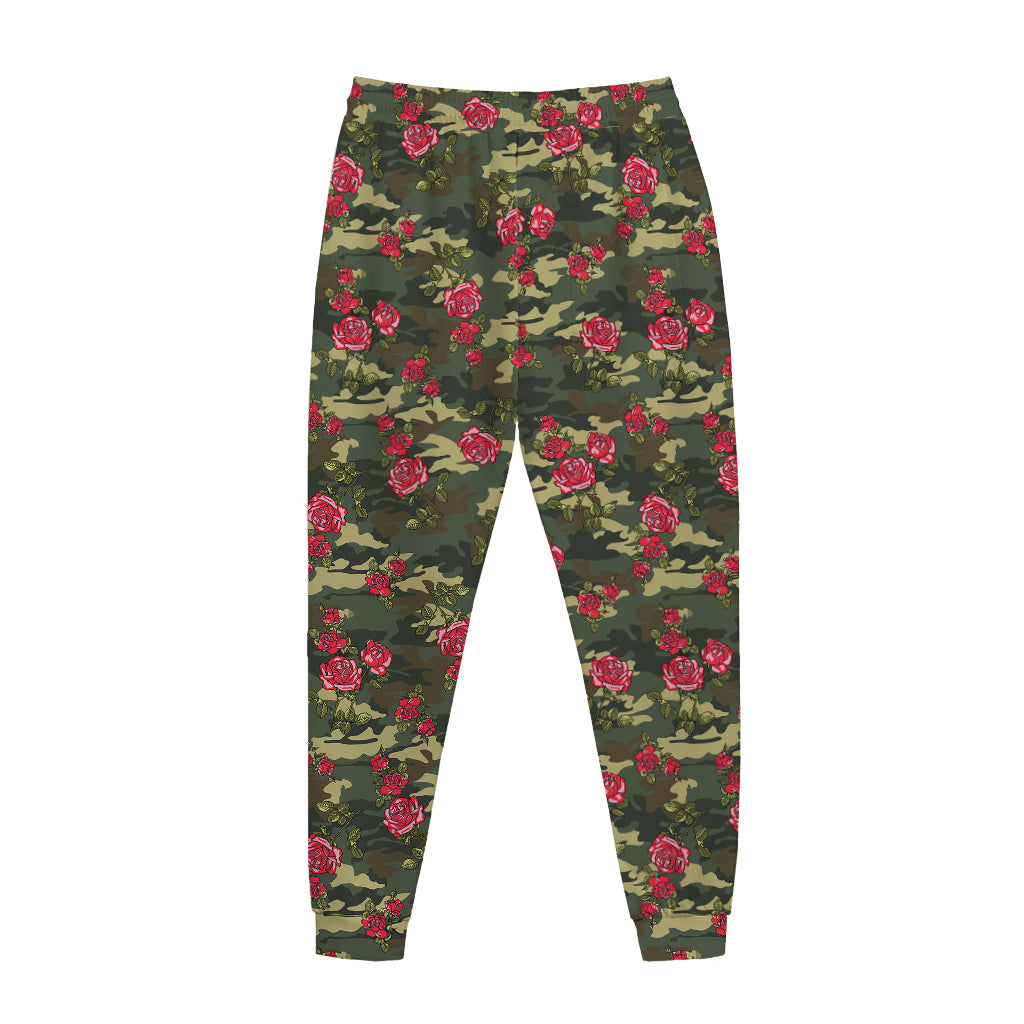 Red Rose Flower Camouflage Print Jogger Pants