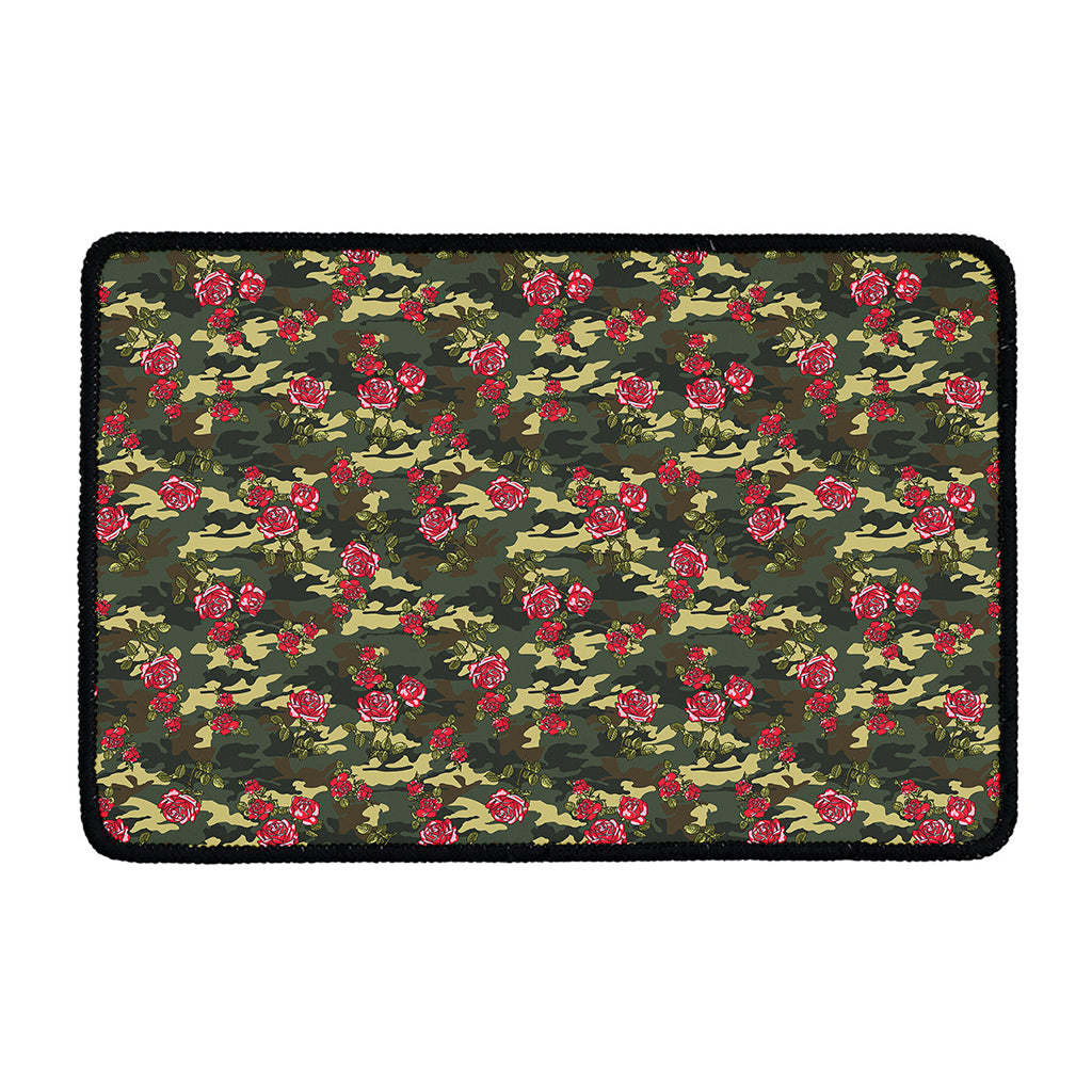 Red Rose Flower Camouflage Print Kitchen Mat