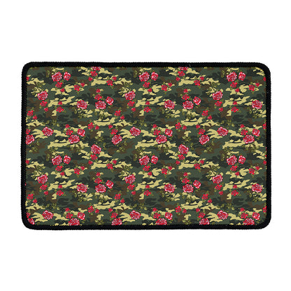 Red Rose Flower Camouflage Print Kitchen Mat