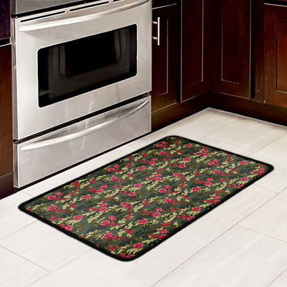 Red Rose Flower Camouflage Print Kitchen Mat