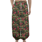 Red Rose Flower Camouflage Print Lantern Pants