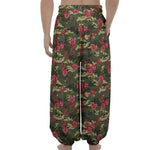 Red Rose Flower Camouflage Print Lantern Pants