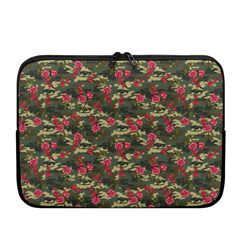 Red Rose Flower Camouflage Print Laptop Sleeve