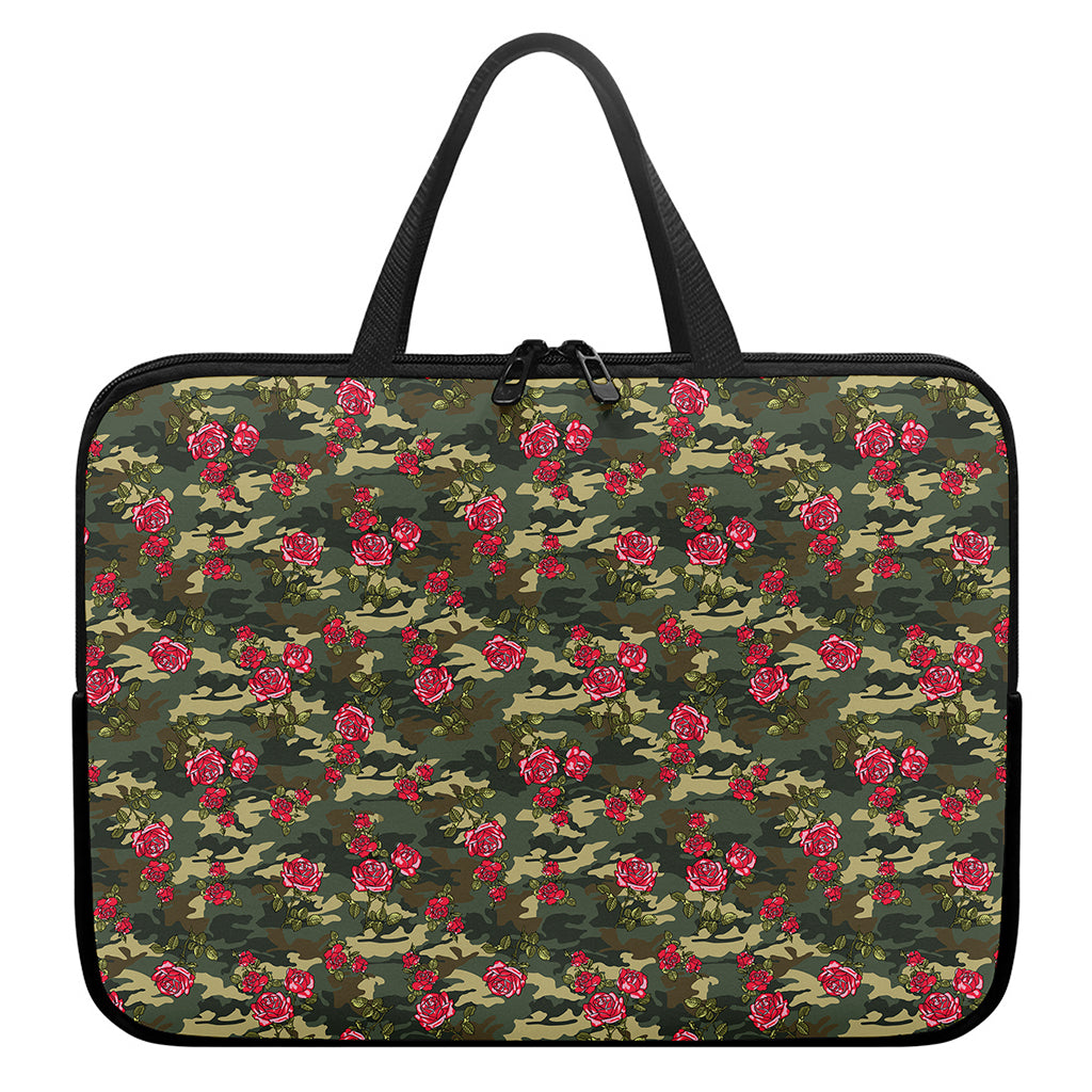 Red Rose Flower Camouflage Print Laptop Sleeve With Handle