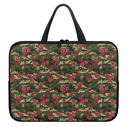 Red Rose Flower Camouflage Print Laptop Sleeve With Handle