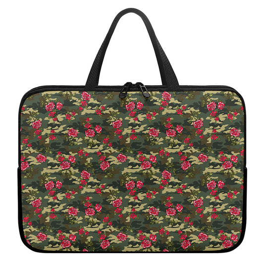 Red Rose Flower Camouflage Print Laptop Sleeve With Handle