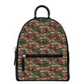 Red Rose Flower Camouflage Print Leather Backpack