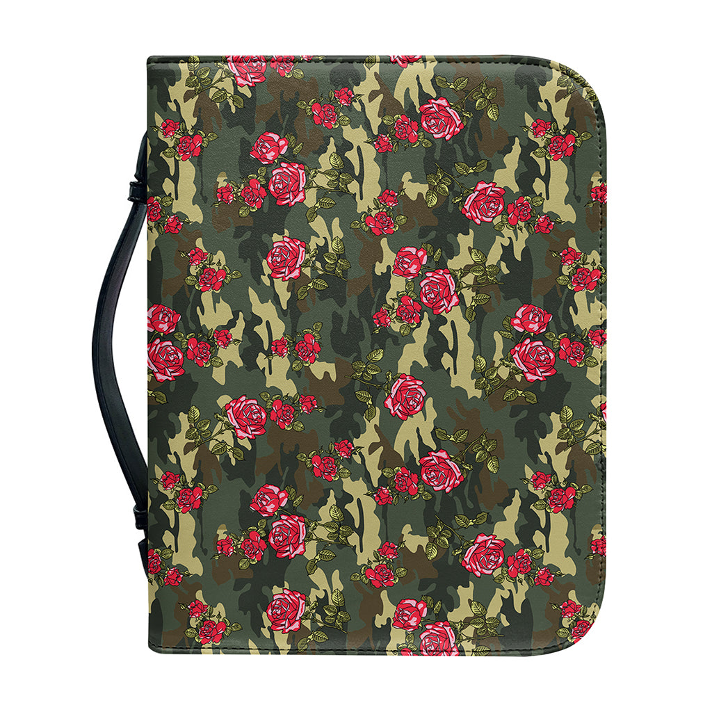 Red Rose Flower Camouflage Print Leather Bible Cover