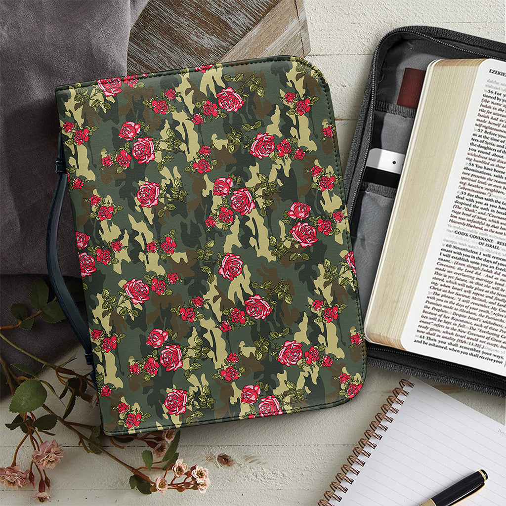 Red Rose Flower Camouflage Print Leather Bible Cover