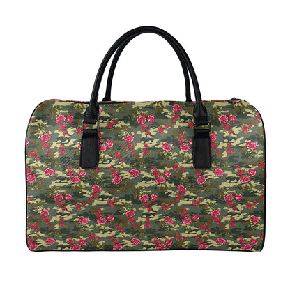 Red Rose Flower Camouflage Print Leather Duffle Bag