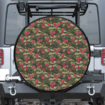 Red Rose Flower Camouflage Print Leather Spare Tire Cover
