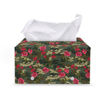 Red Rose Flower Camouflage Print Leather Tissue Box Cover