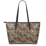 Red Rose Flower Camouflage Print Leather Tote Bag