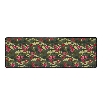 Red Rose Flower Camouflage Print Long Kitchen Mat