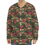 Red Rose Flower Camouflage Print Long Sleeve Baseball Jersey