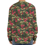 Red Rose Flower Camouflage Print Long Sleeve Baseball Jersey