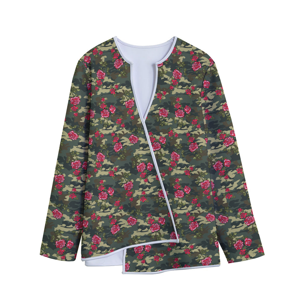 Red Rose Flower Camouflage Print Long Sleeve Short Coat