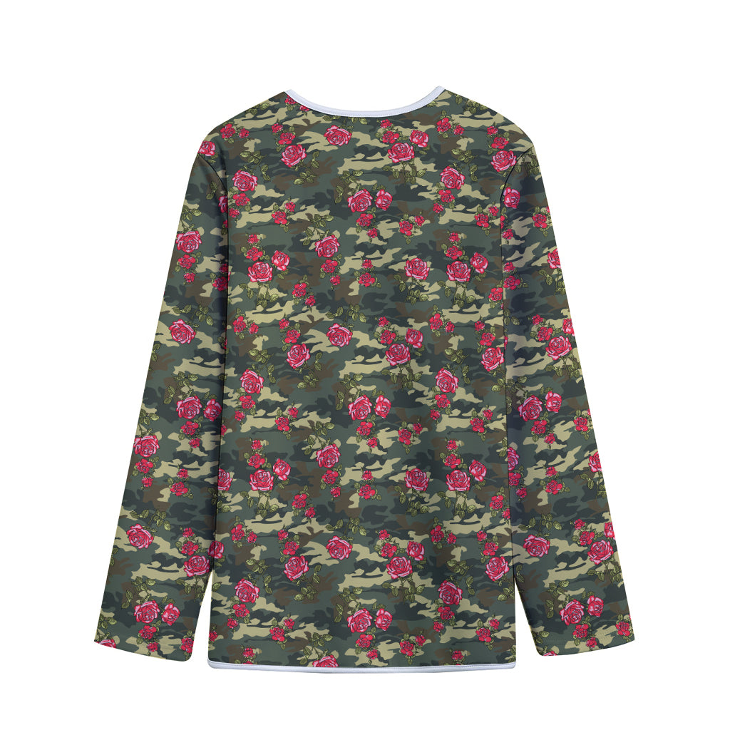 Red Rose Flower Camouflage Print Long Sleeve Short Coat