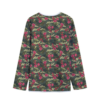 Red Rose Flower Camouflage Print Long Sleeve Short Coat