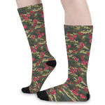 Red Rose Flower Camouflage Print Long Socks