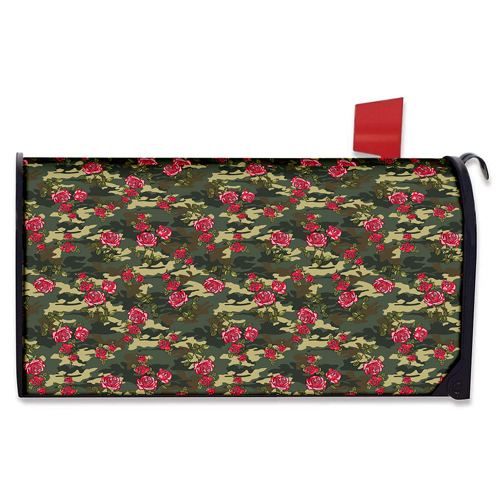 Red Rose Flower Camouflage Print Mailbox Cover