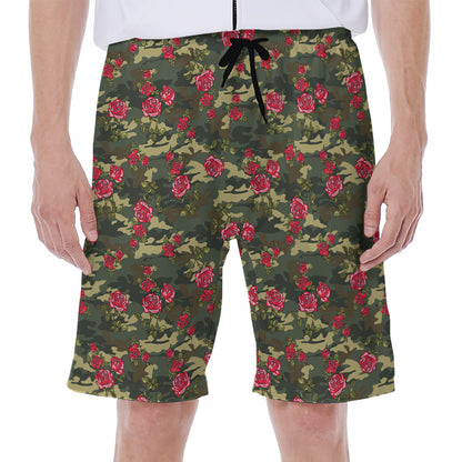 Red Rose Flower Camouflage Print Men's Beach Shorts