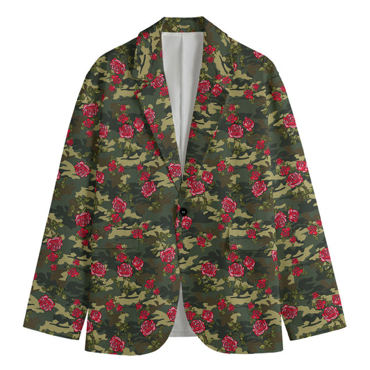 Red Rose Flower Camouflage Print Men's Blazer