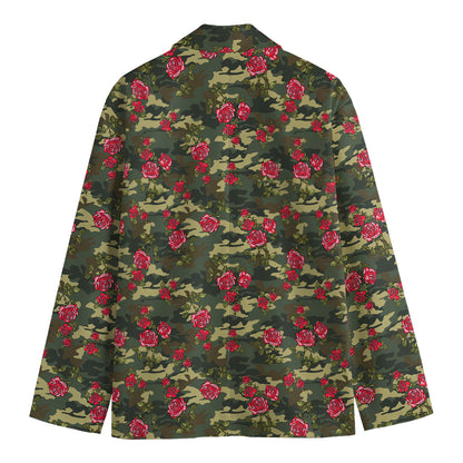 Red Rose Flower Camouflage Print Men's Blazer