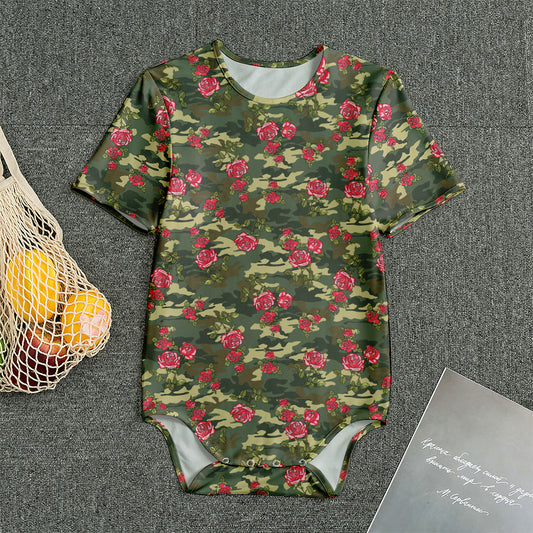 Red Rose Flower Camouflage Print Men's Bodysuit