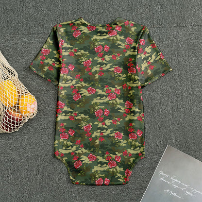 Red Rose Flower Camouflage Print Men's Bodysuit