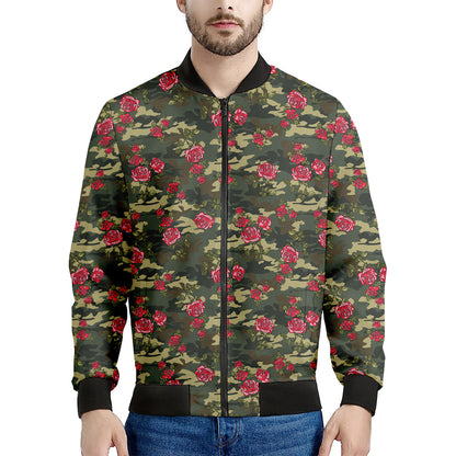 Red Rose Flower Camouflage Print Men's Bomber Jacket