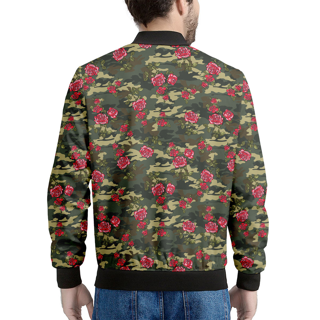 Red Rose Flower Camouflage Print Men's Bomber Jacket