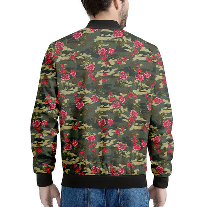 Red Rose Flower Camouflage Print Men's Bomber Jacket